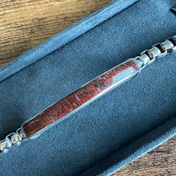 David Yurman Exotic Stone ID Bracelet w/ Red Agate - 7mm - 8.5" - RARE - Picture 3 of 16